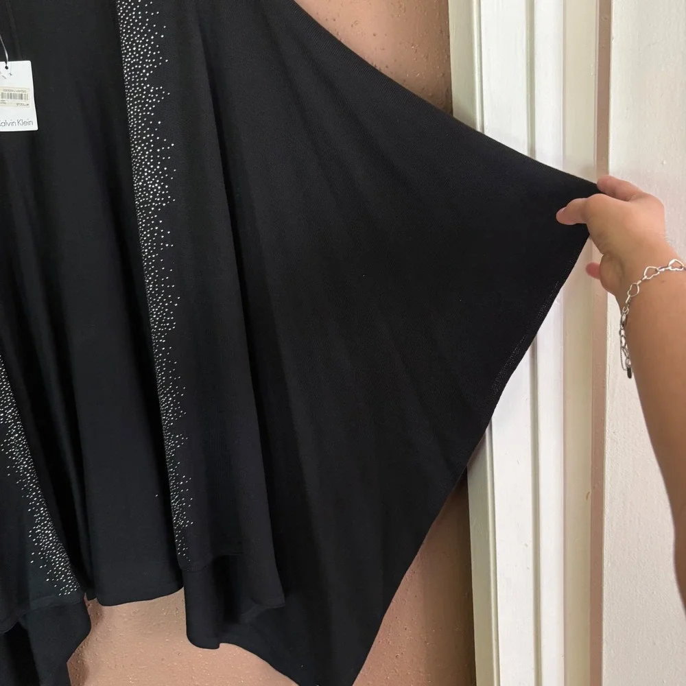 Calvin Klein Womens Black Rhinestone Embellished Open Front Wrap Shrug OS NWT - Picture 4 of 5